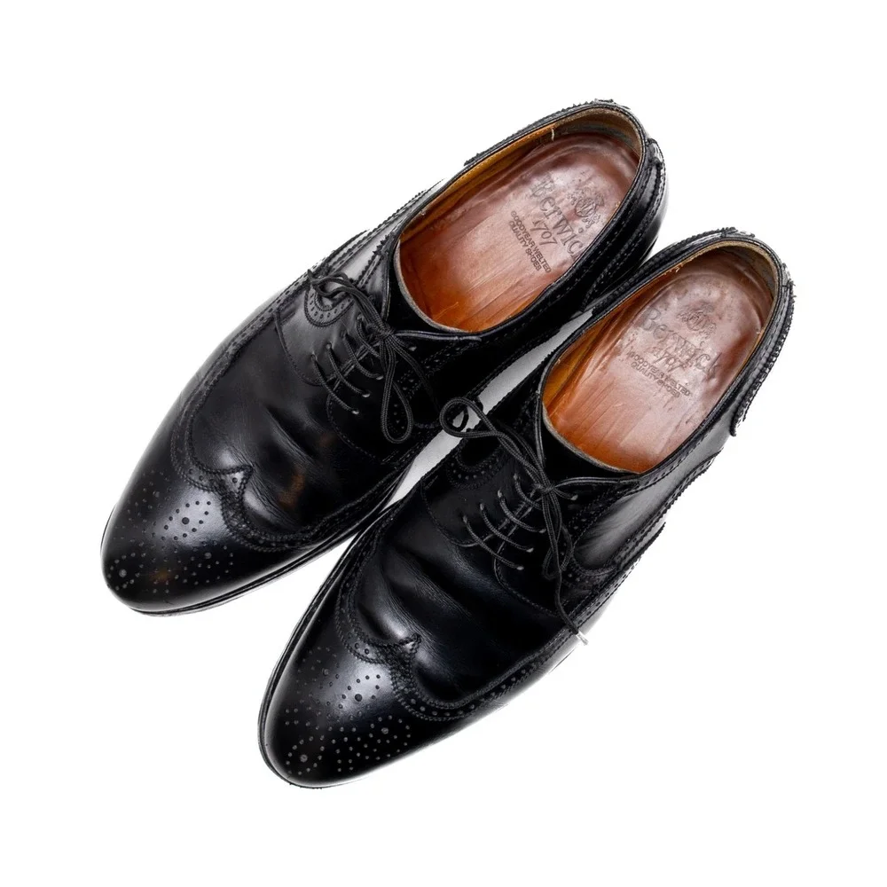 Men's Berwick 1707 Black Leather Brogue Oxford Shoes  Size 10 UK‎ / US 11